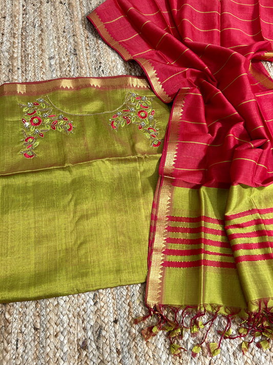 Mangalagiri Silk Dress Material with Maggam Handwork