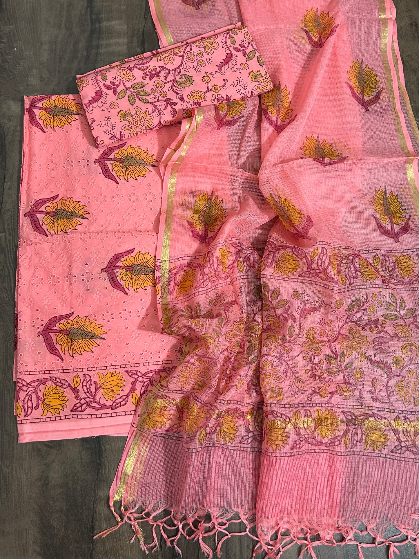 Hand BlockPrint Cotton Dress Material with Kota dupatta