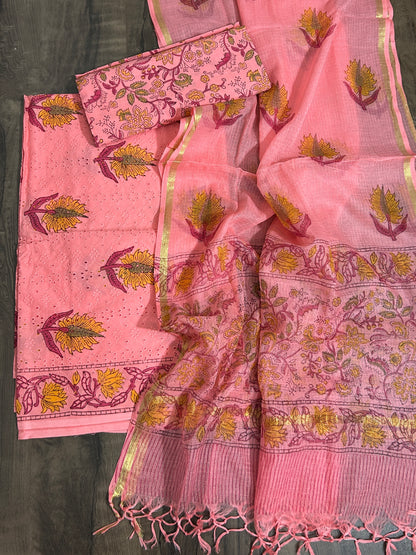 Hand BlockPrint Cotton Dress Material with Kota dupatta