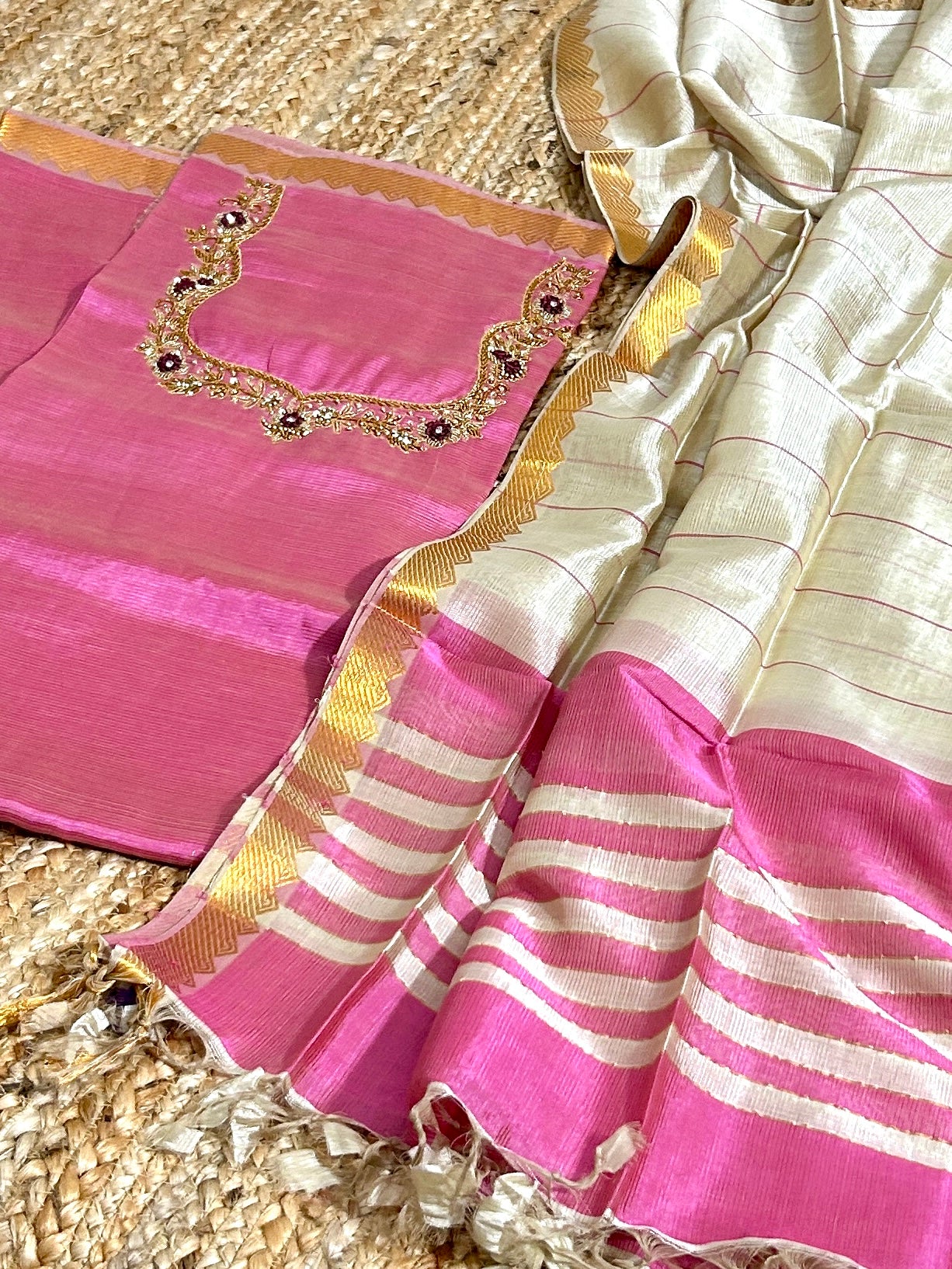 Mangalagiri Silk Dress Material with Maggam Handwork