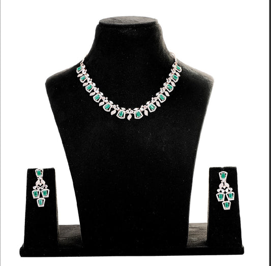 Green American Diamond Necklace in Rose Gold Polish