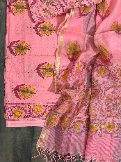 Hand BlockPrint Cotton Dress Material with Kota dupatta