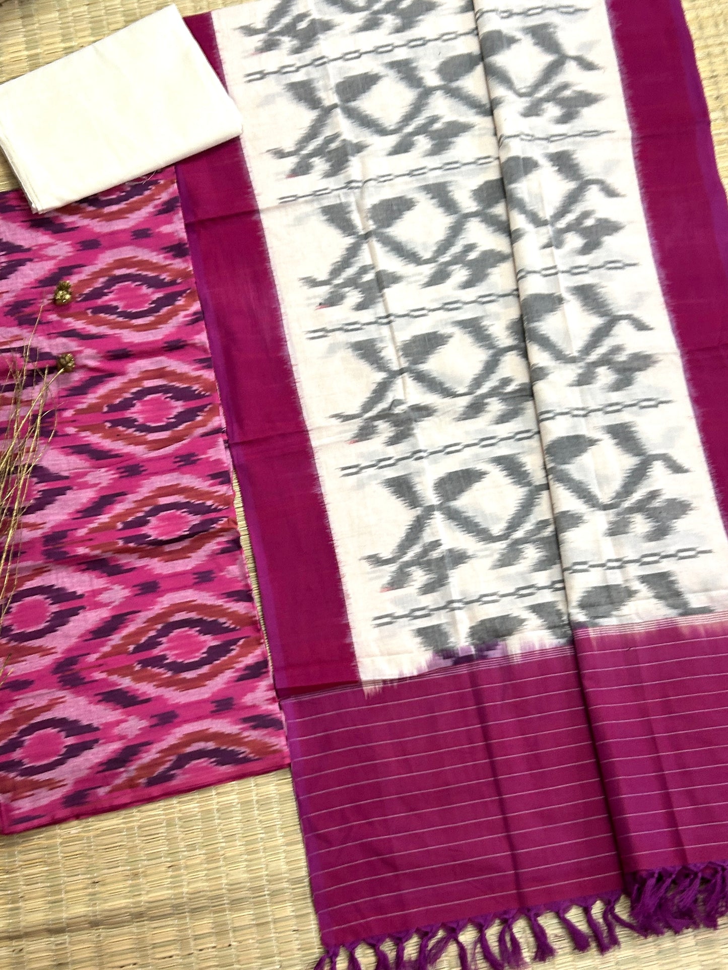 Double Ikat Cotton Dress Material with Uzbek top