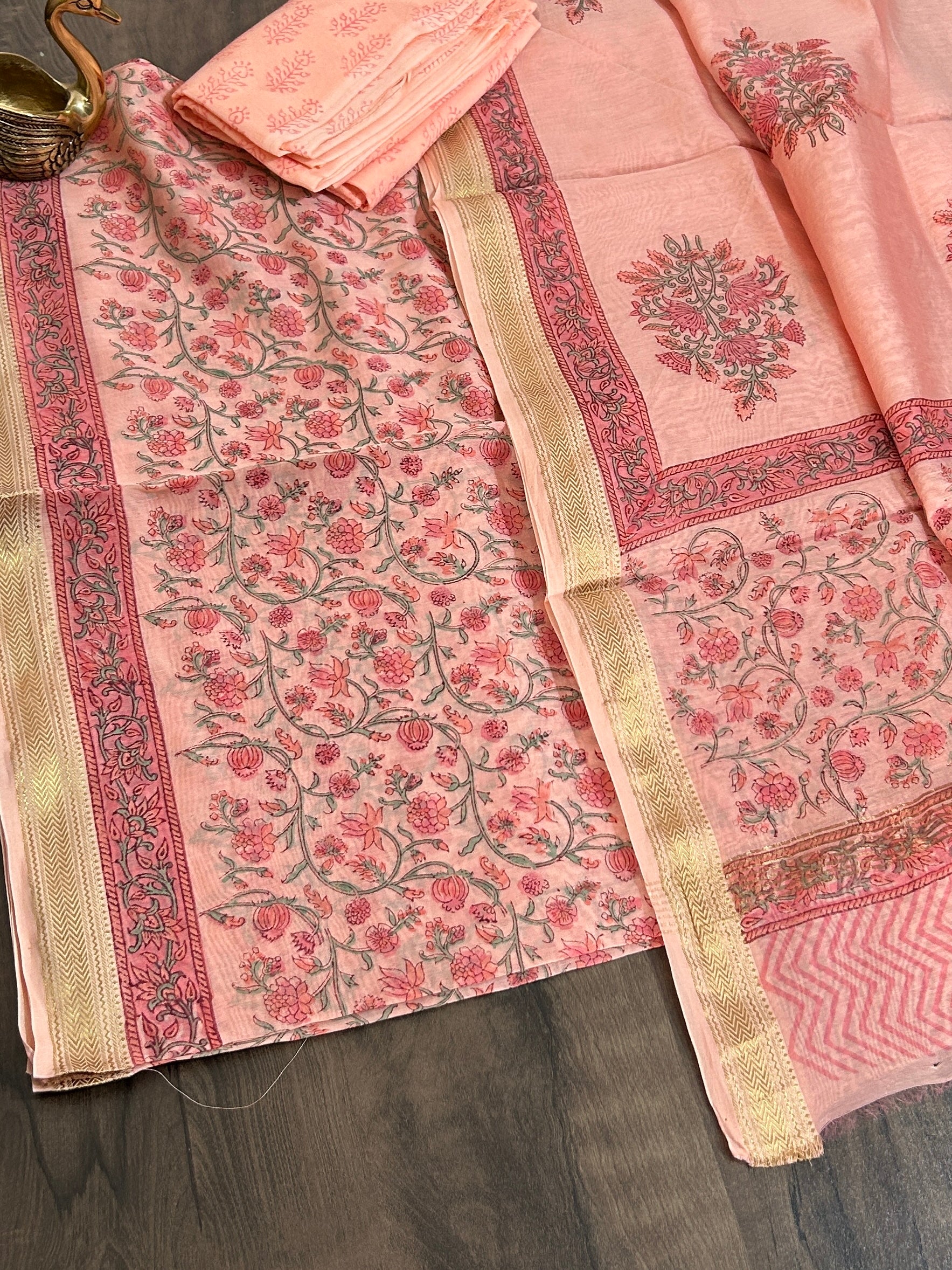 Hand Block Print Maheshwari Silk Cotton Dress Material