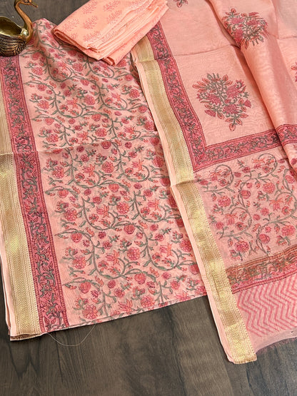 Hand Block Print Maheshwari Silk Cotton Dress Material