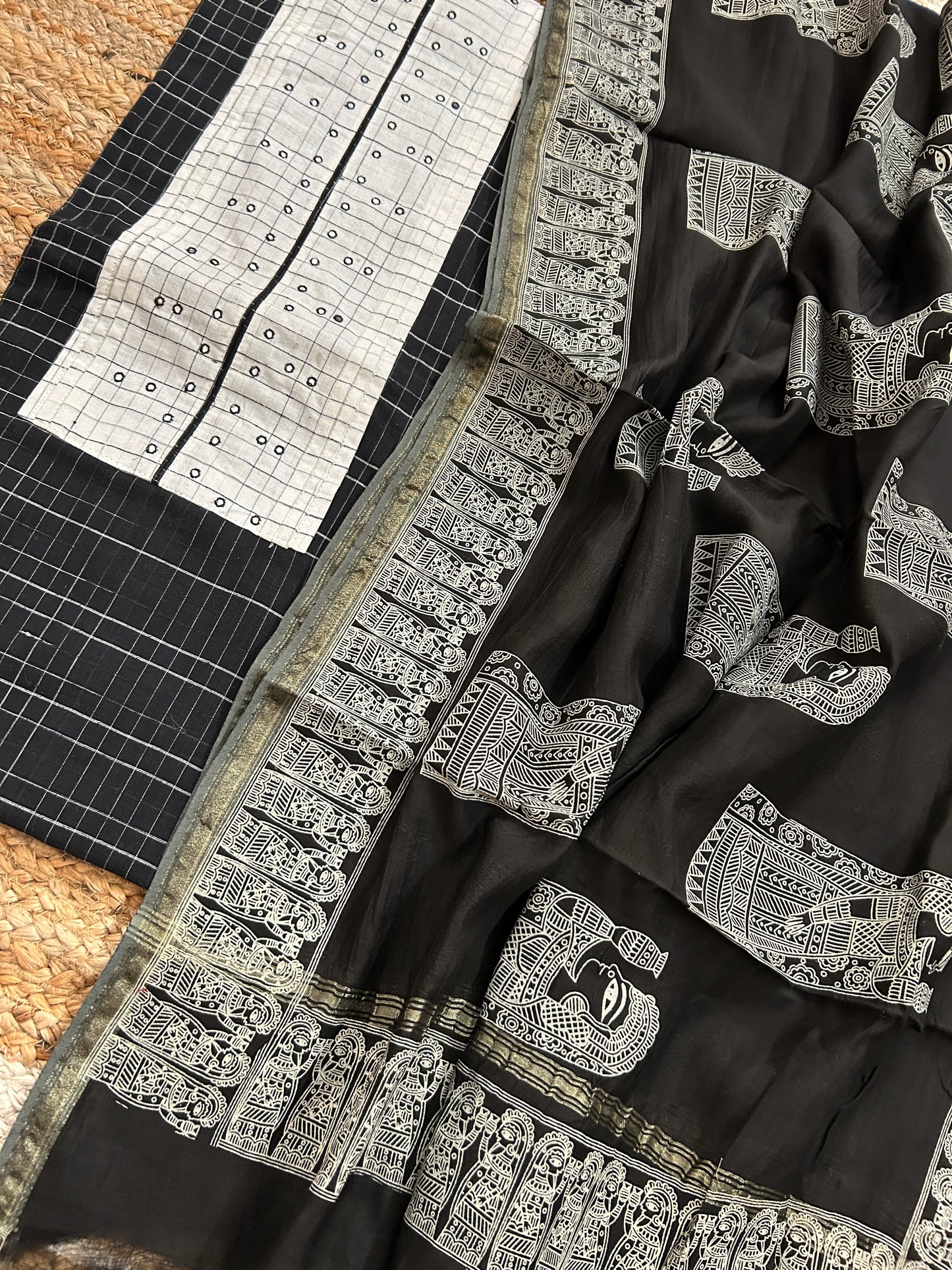Handloom Cotton Dress Material with Maheshwari Dupatta