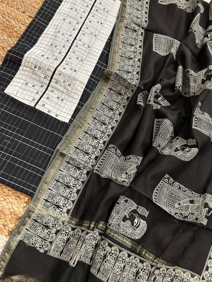 Handloom Cotton Dress Material with Maheshwari Dupatta
