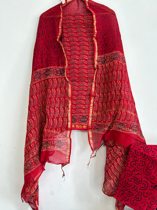 Hand BlockPrint Chanderi Sik Cotton Dress Material