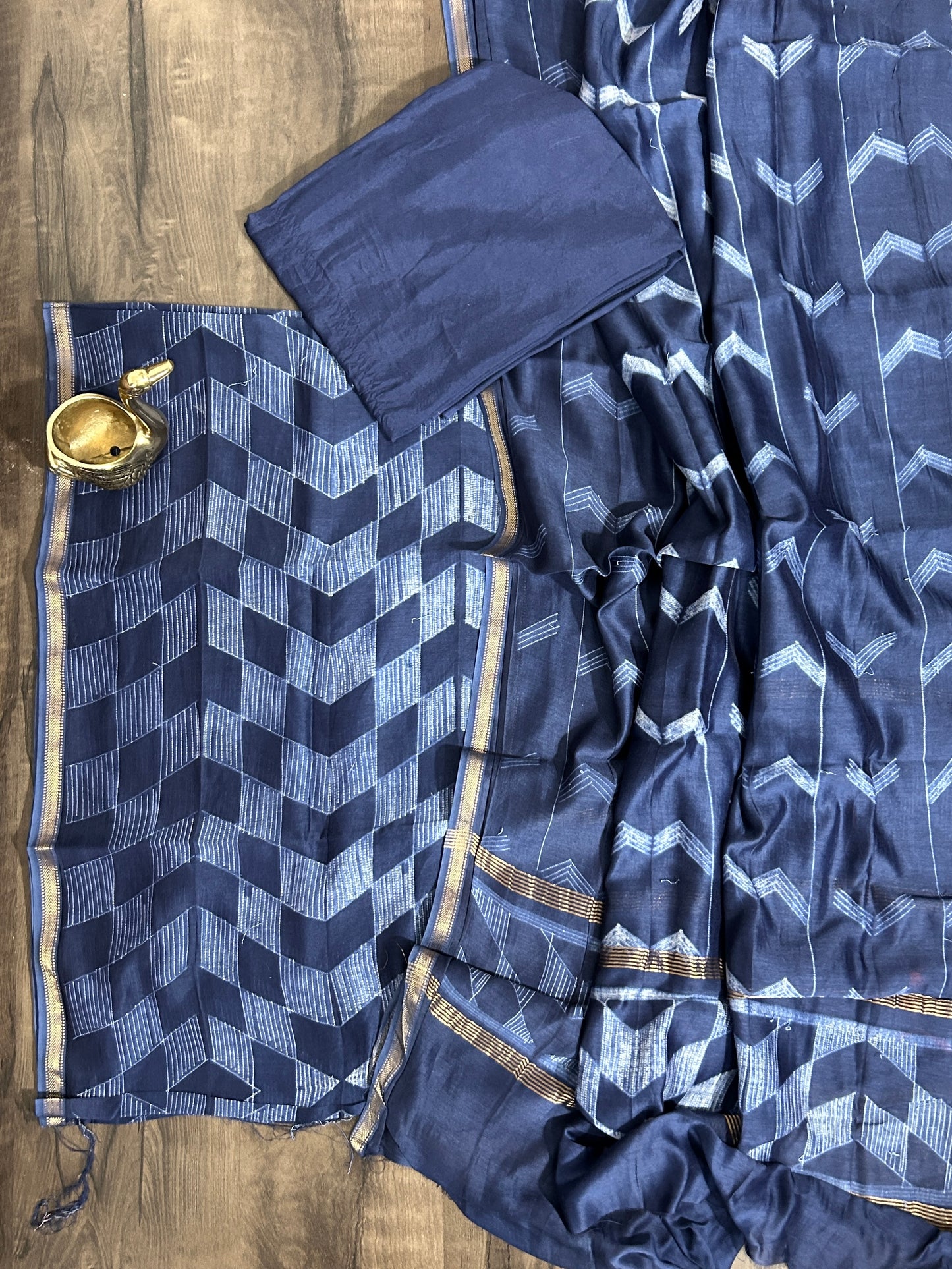 Needle Shibori Chanderi Silk Cotton Dress Material with Shantoon Bottom
