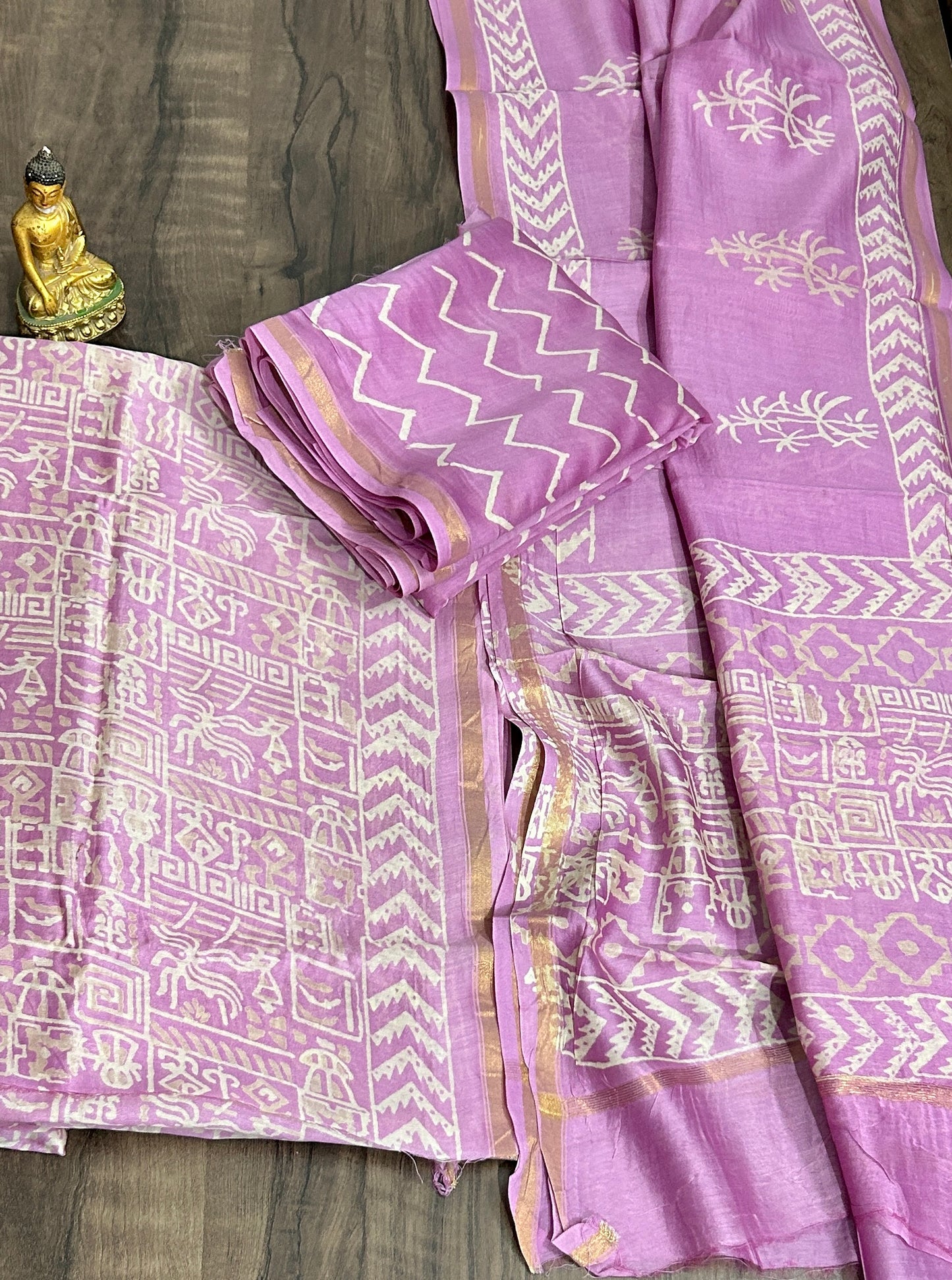 Chanderi Pure Silk Cotton Hand Blockprint Dress Material