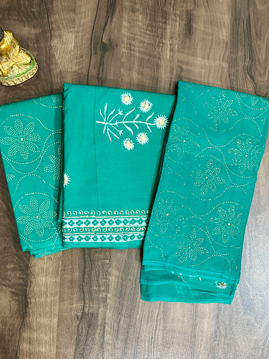 6. Hand Blockprint Cotton Dress Material with Chiffon Dupatta