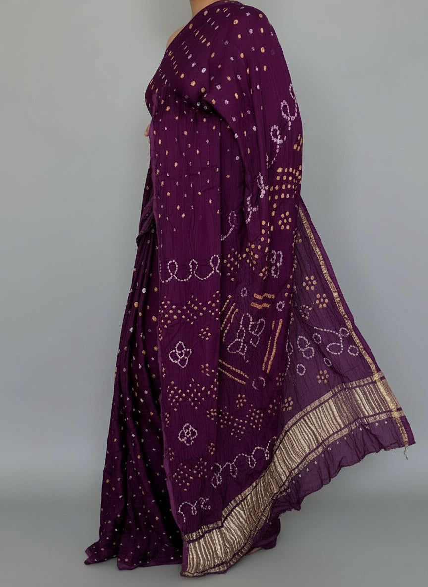 Bandhej Modal Saree with lagdi Pallu *