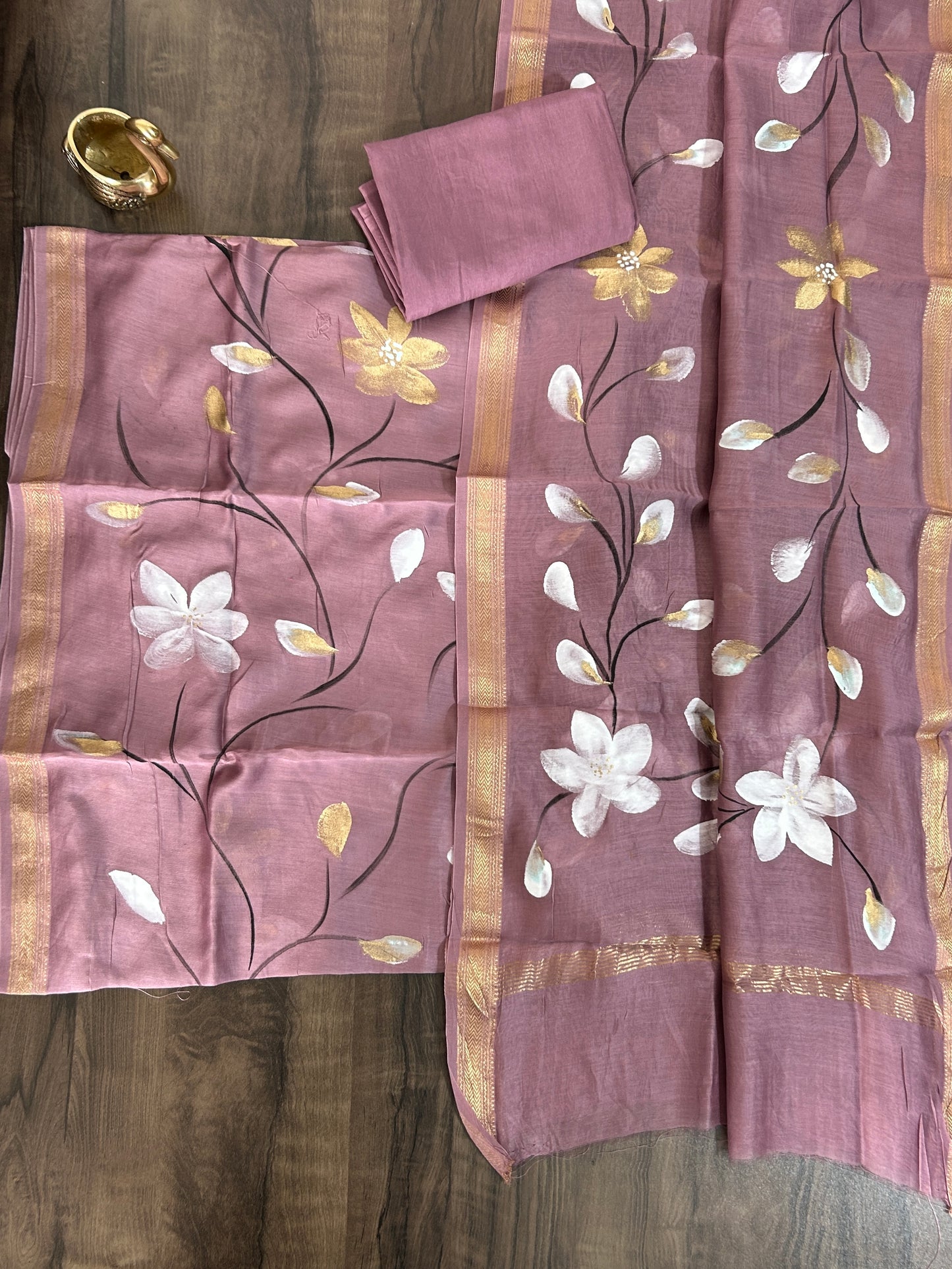 Hand Painted Maheshwari Silk Cotton Dress Material