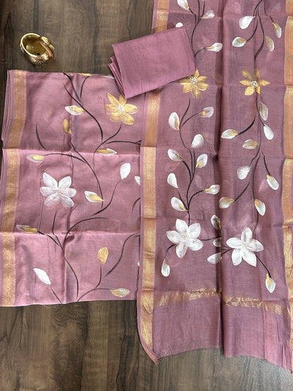 Hand Painted Maheshwari Silk Cotton Dress Material