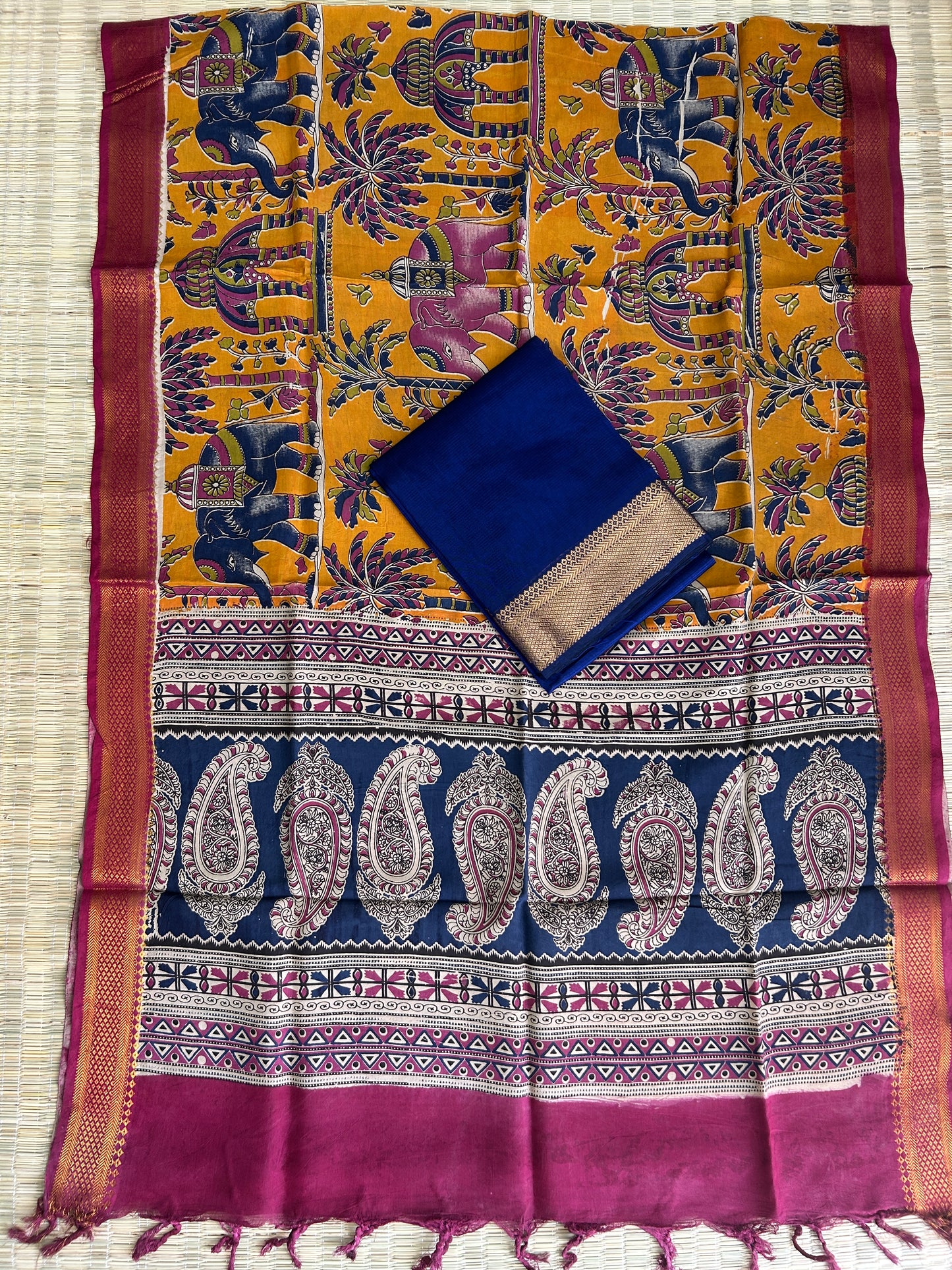 Mangalagiri Silk Dress Material with Kalamkari silk dupatta