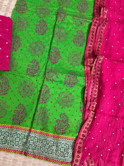 Embroidered Cotton Bandhani Dress Material
