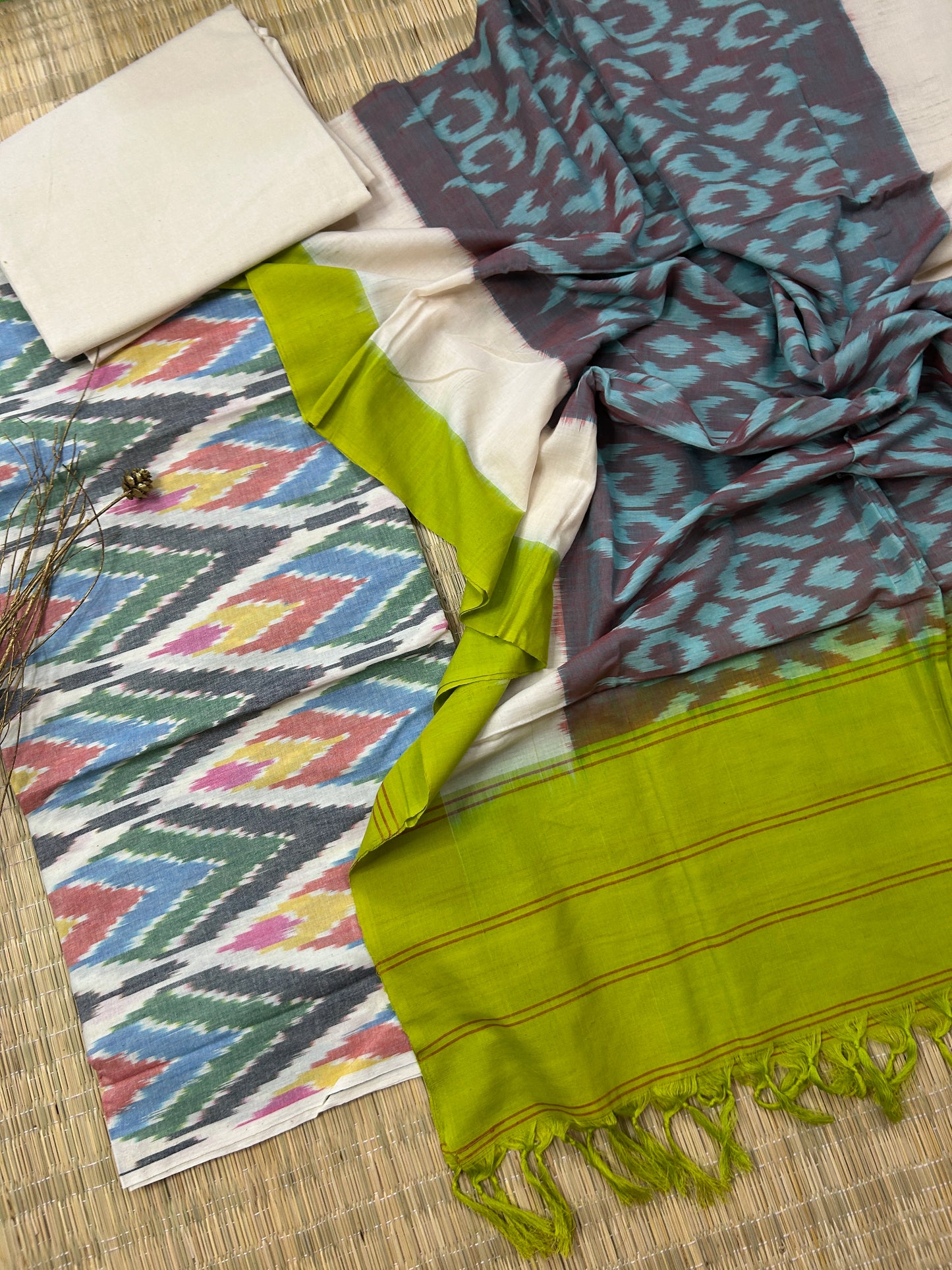 Double Ikat Cotton Dress Material with Uzbek Top