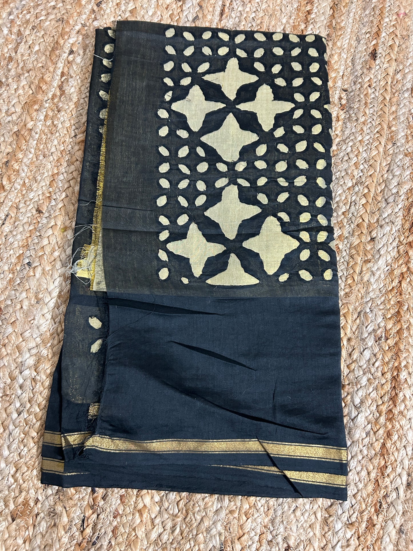 Black Appliqué Work Chanderi Silk Kurti Fabric