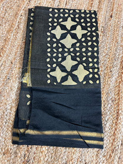 Black Appliqué Work Chanderi Silk Kurti Fabric