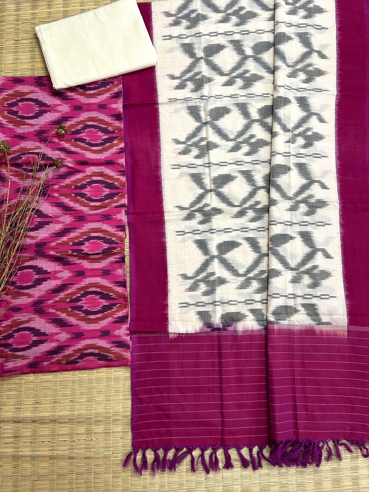 Double Ikat Cotton Dress Material with Uzbek top