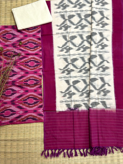 Double Ikat Cotton Dress Material with Uzbek top