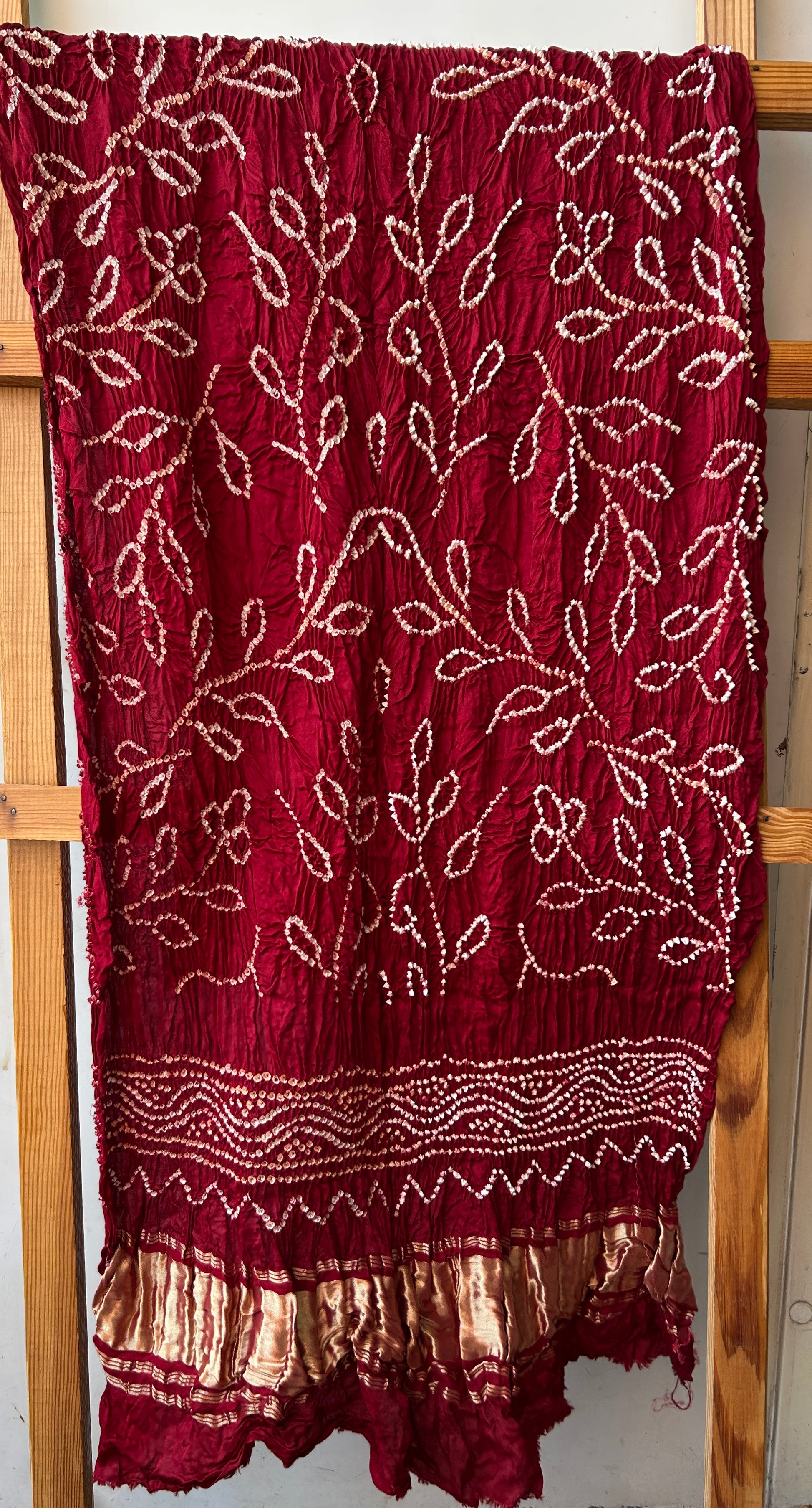 Maroon Pure Gajji Silk Bandhej Dupatta