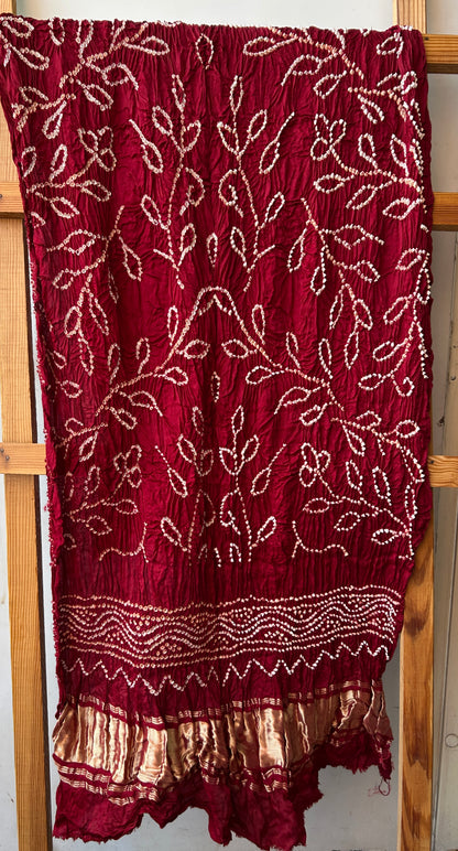 Maroon Pure Gajji Silk Bandhej Dupatta