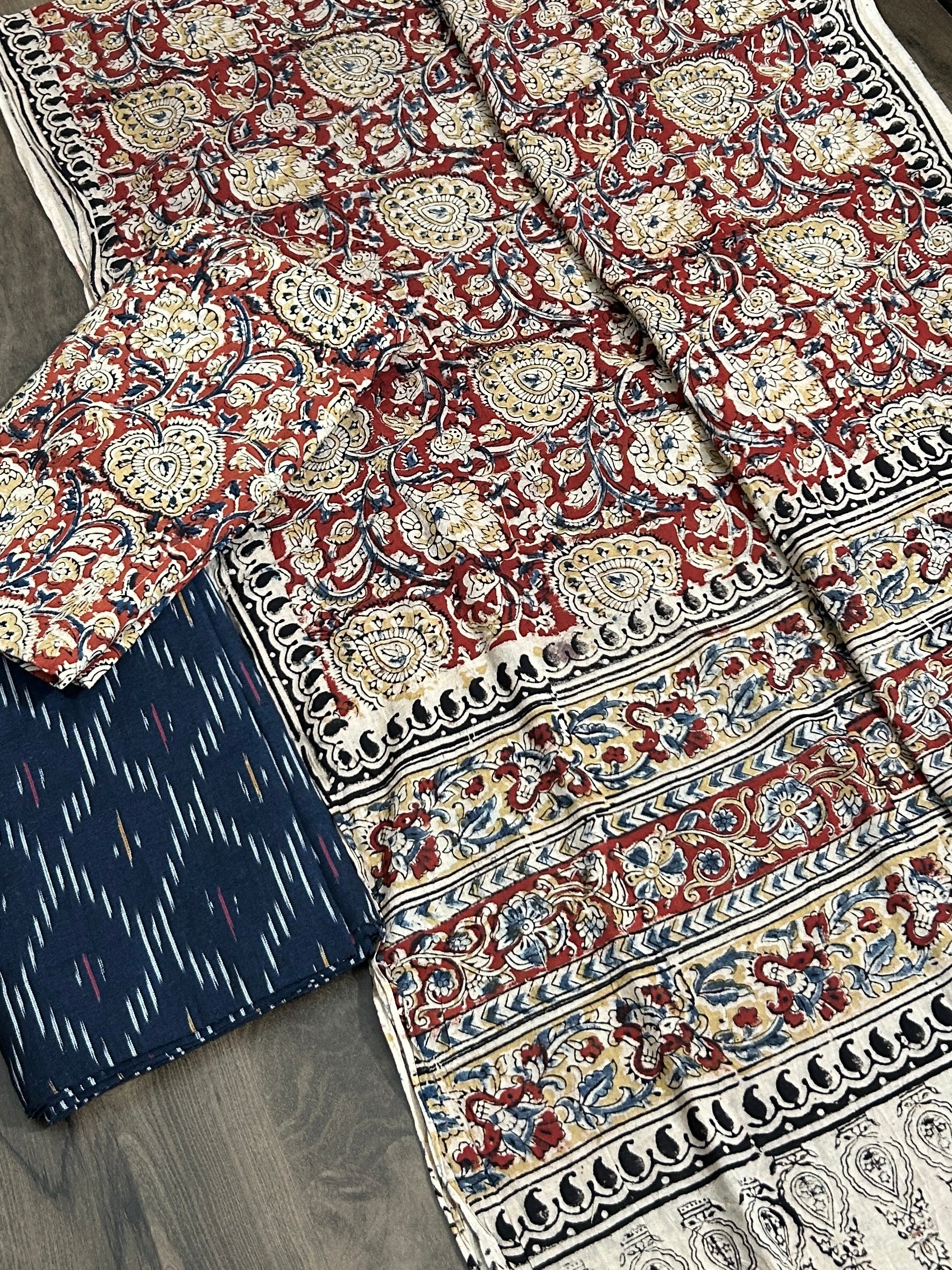 Ikat Kalamkari Cotton Dress Material