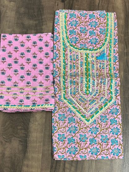 Hand BlockPrint Cotton Gotapatti Top Bottom Set