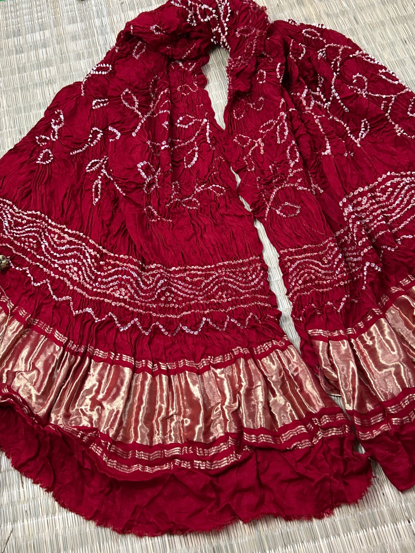 Red Pure Gajji Silk Bandhej Dupatta