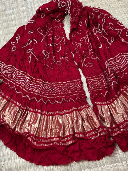 Red Pure Gajji Silk Bandhej Dupatta
