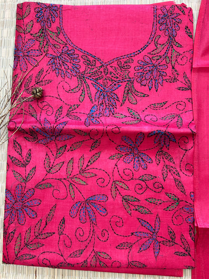 Tussar Silk Cotton Kantha Work top dupatta set