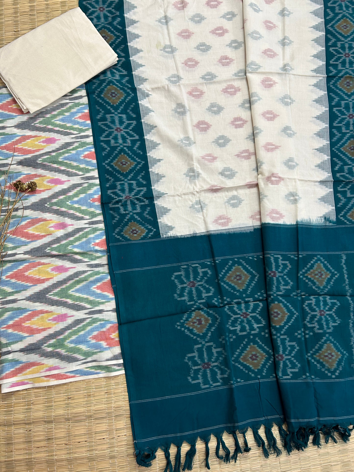 Double Ikat Cotton Dress Material with Uzbek top
