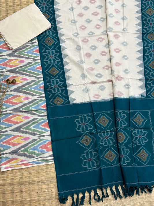 Double Ikat Cotton Dress Material with Uzbek top