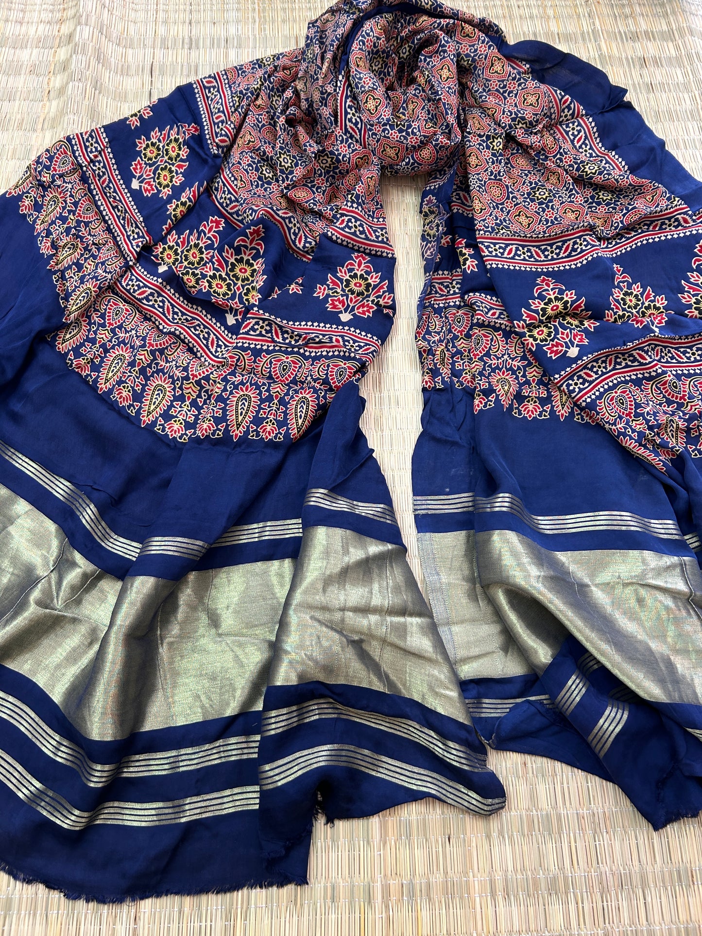 Ajrakh Modal Silk Dupatta with Lagdi pallu