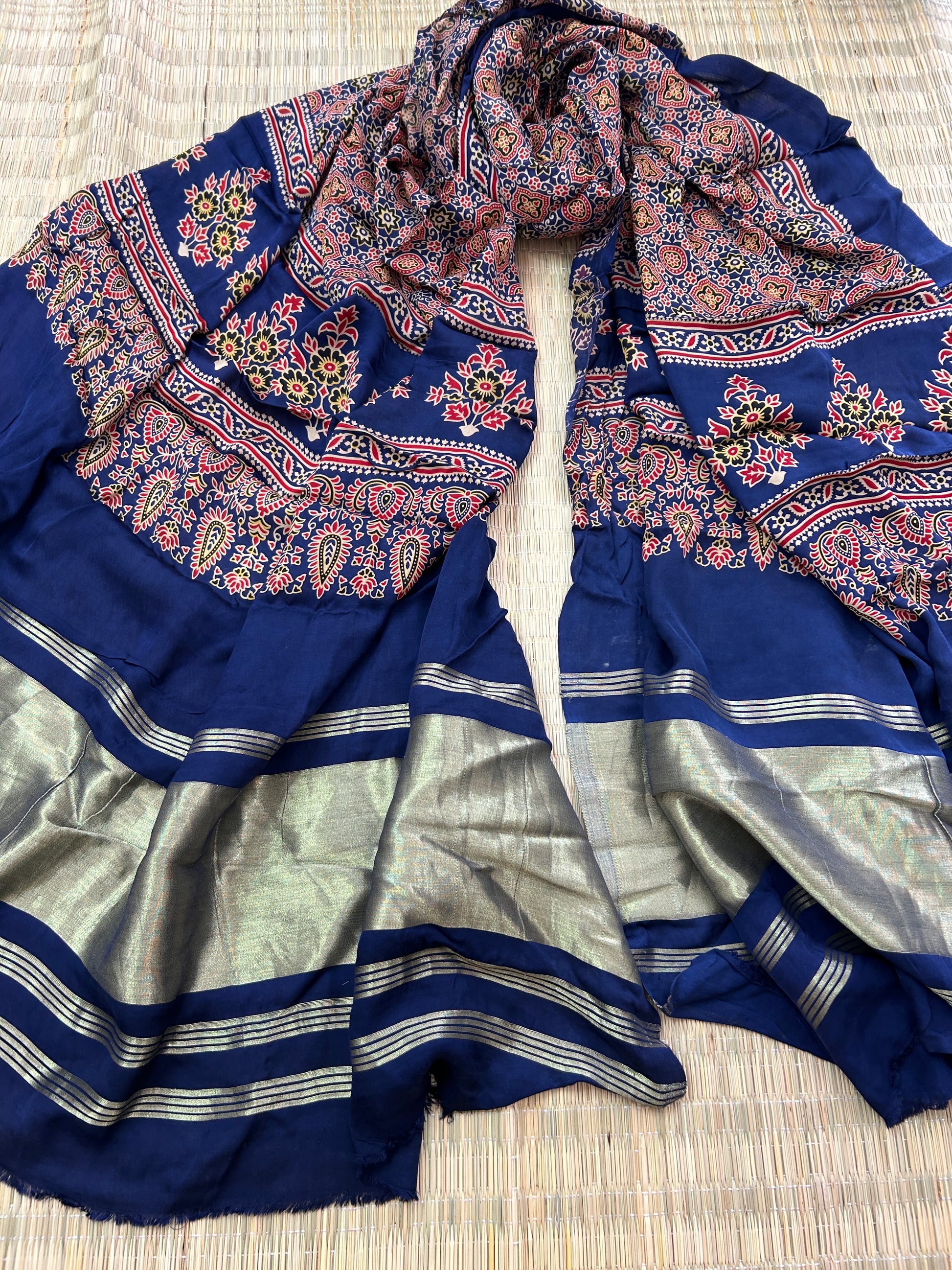 Ajrakh Modal Silk Dupatta with Lagdi pallu