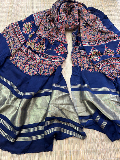 Ajrakh Modal Silk Dupatta with Lagdi pallu
