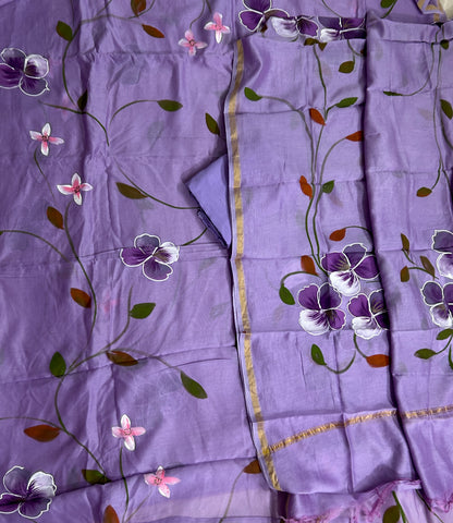 Hand Painted Chanderi Silk Cotton  Dress Material