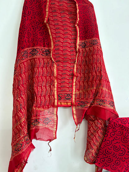 Hand BlockPrint Chanderi Sik Cotton Dress Material