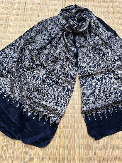 Ajrakh Mashroo Silk Stole