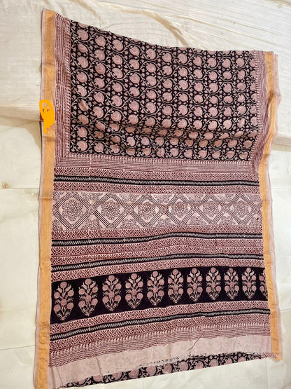 Bagh Print Cotton Saree with Zari Border