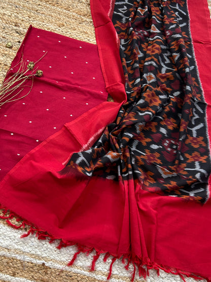 Handloom Cotton Dress Material with Ikat Cotton Dupatta