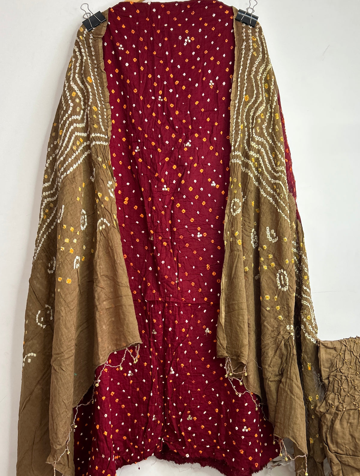 Mirror work Cotton Rai Bandhani Dress Material