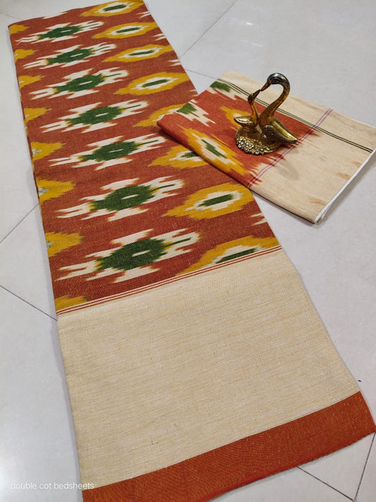 Ikat Double Cot Cotton Bedsheet