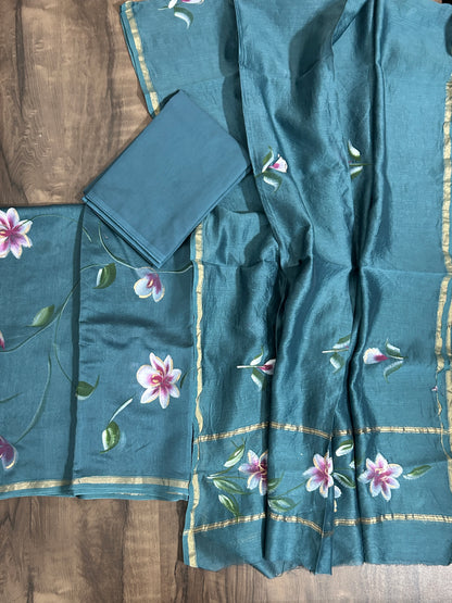 Hand Painted Chanderi Silk Cotton Dress Material