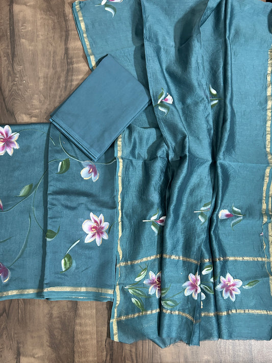 Hand Painted Chanderi Silk Cotton Dress Material