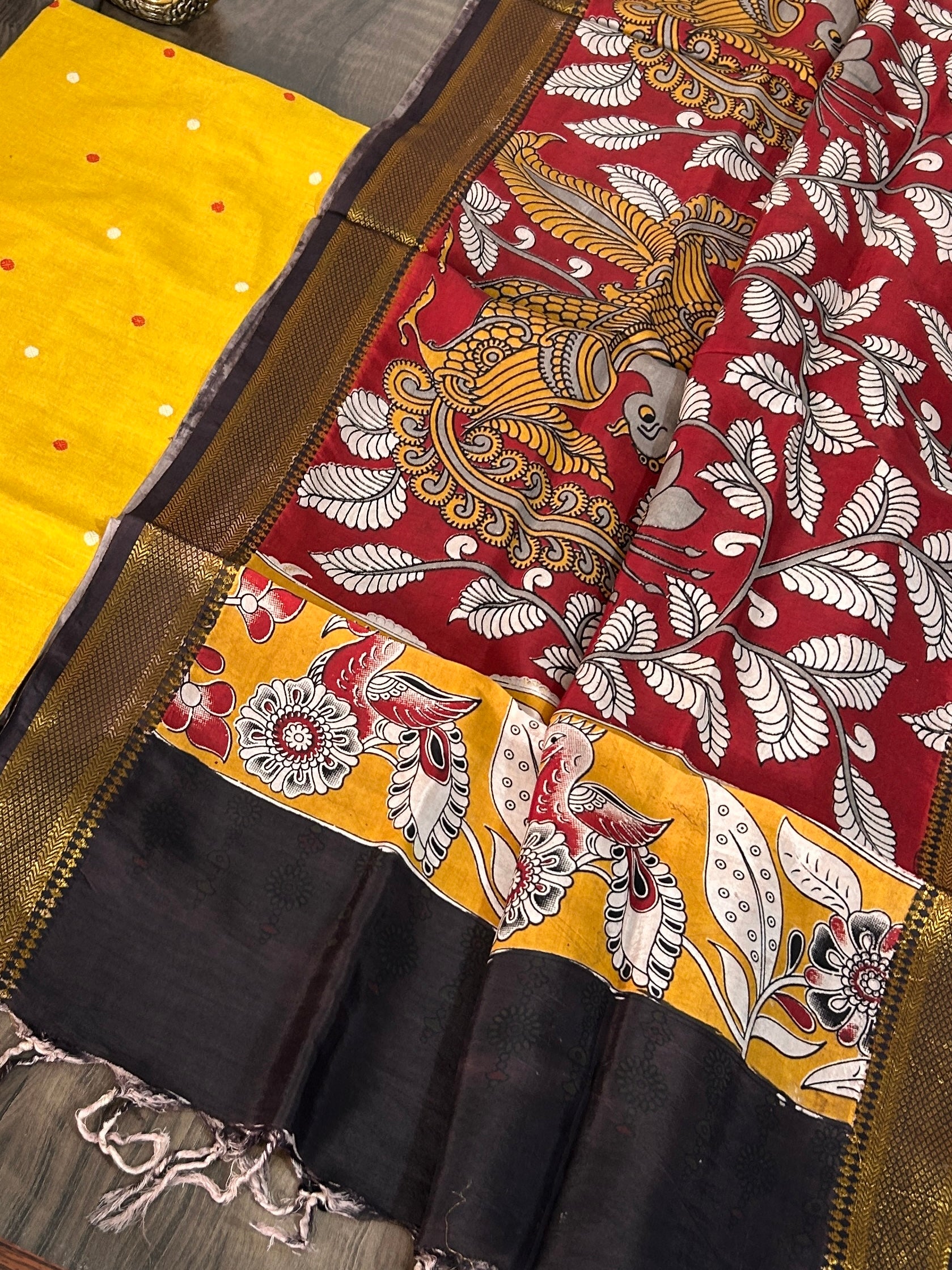 Handloom Cotton Dress Material with Kalamkari Silk Dupatta
