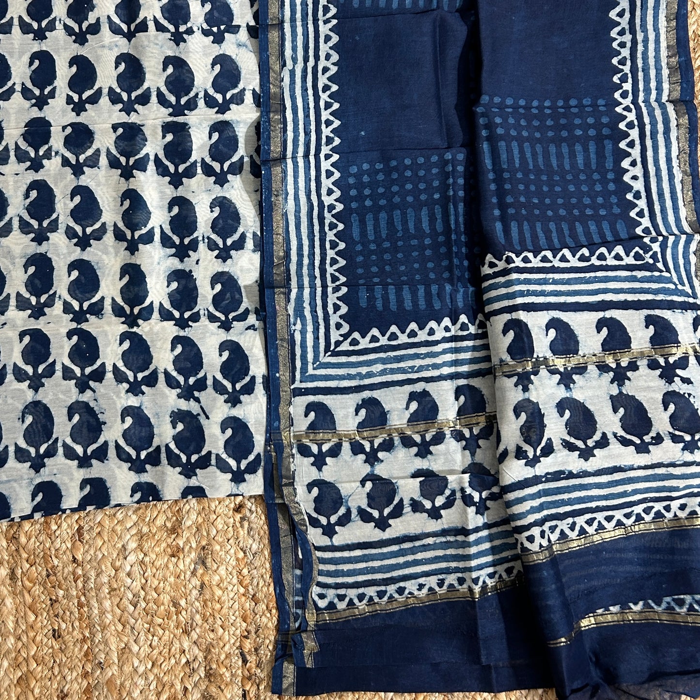 Hand Block Print Chanderi Silk Cotton 2 pc Dress Material