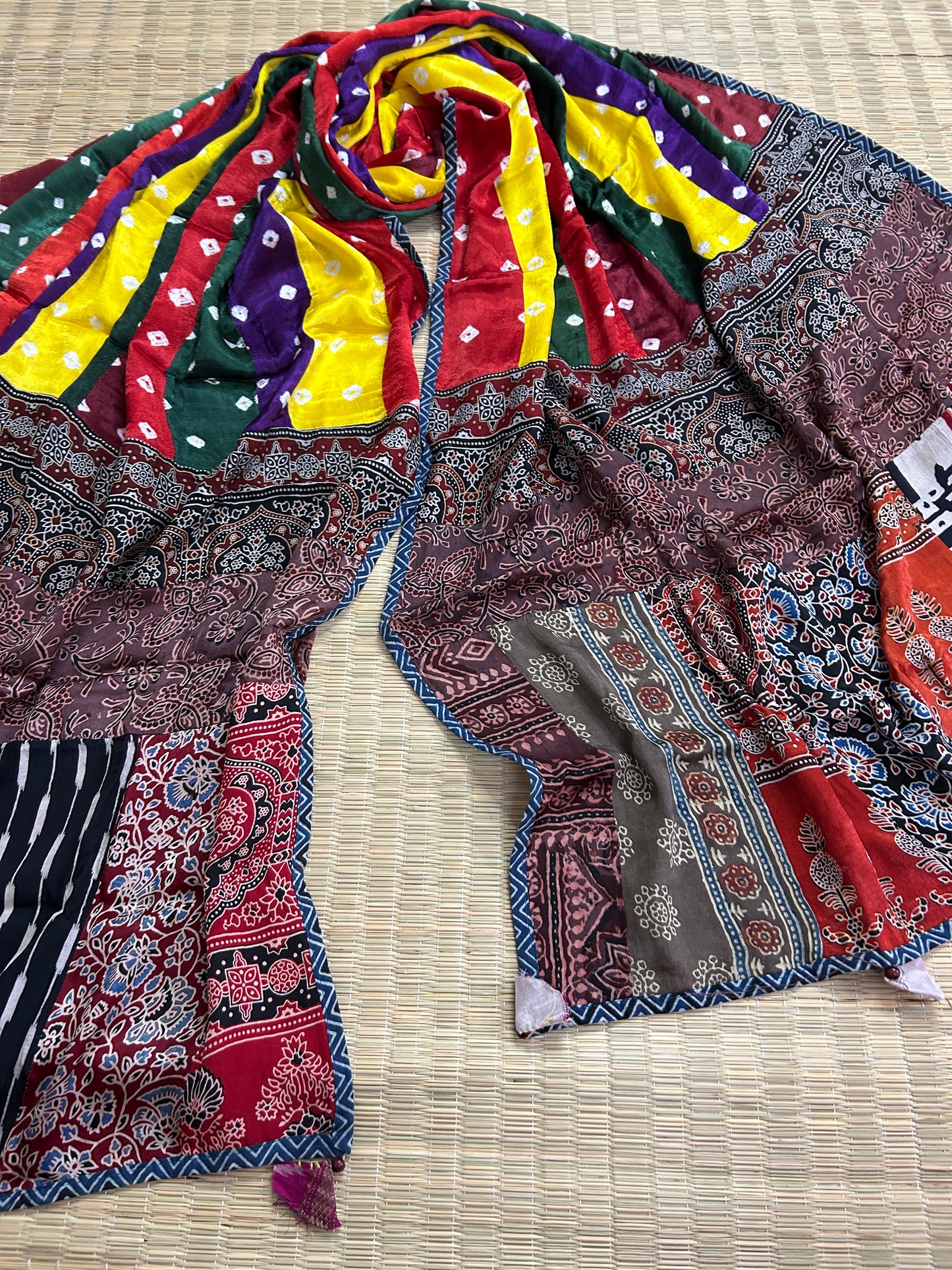 Ajrakh Bandhej Patch Work Modal Silk Dupatta (dup 37)