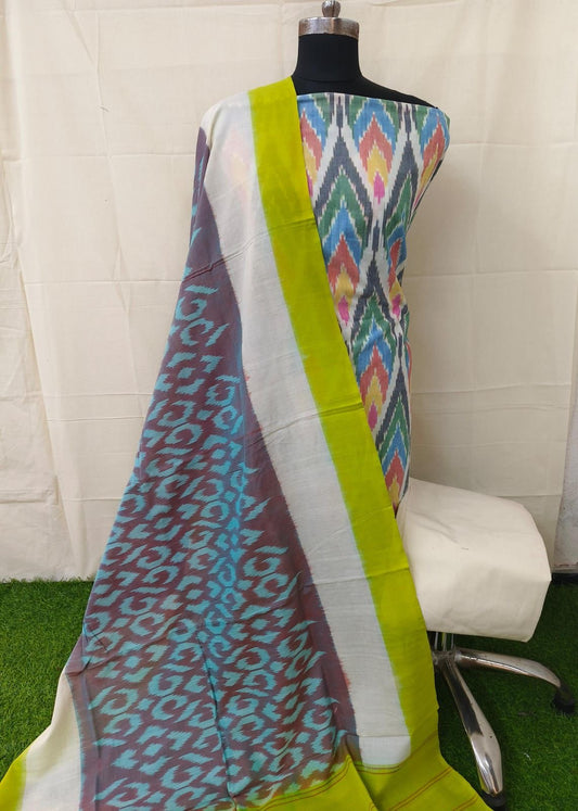 Double Ikat Cotton Dress Material with Uzbek Top